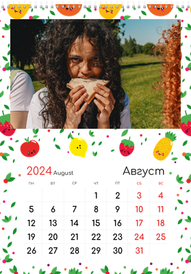 Вертикальные настенные перекидные календари - Заводные фрукты Август