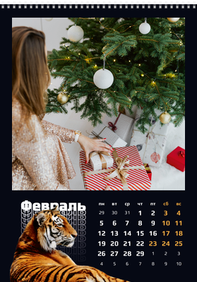 Вертикальные настенные перекидные календари - Спокойствие тигра Февраль