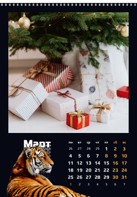 Вертикальные настенные перекидные календари - Спокойствие тигра Март